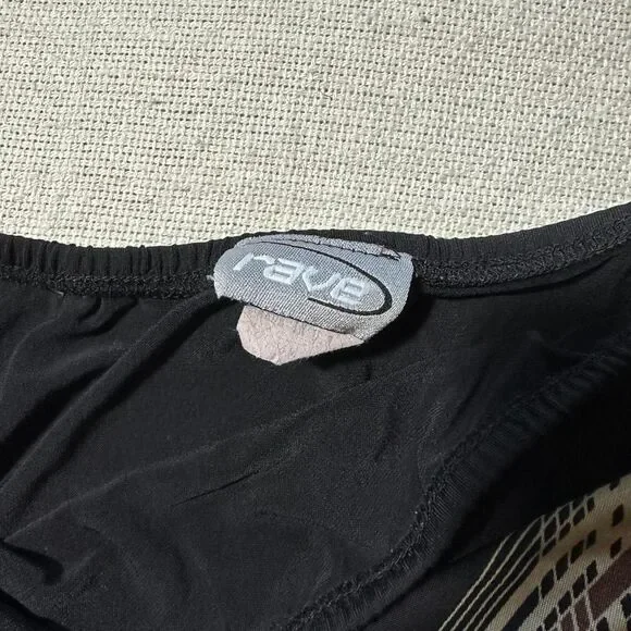 Rave Women's Small Black/Brown Abstract One Shoulder Top with Flared Sleeve - Picture 3 of 7